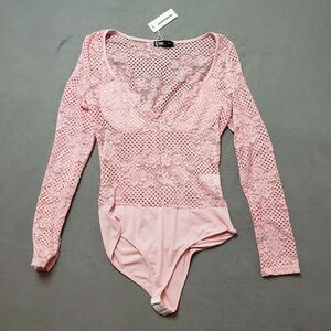 CBR blush pink lace long sleeve bodysuit Sz Large